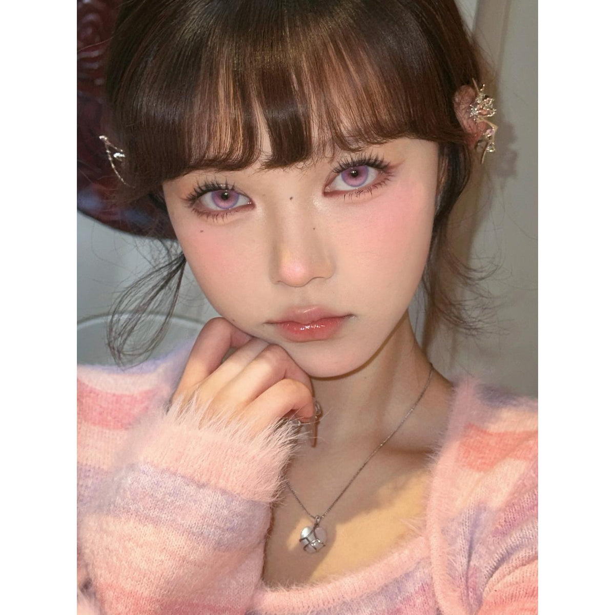 LMJGFEN Serltyca 14.20mm Pink Colored Contact Lenses (6 Months Wear)